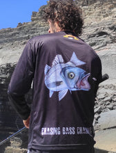 Load image into Gallery viewer, 'Chasing Bass Chasing Lures' UV Long sleeve Performance Shirt LARGE PICTURE BACK